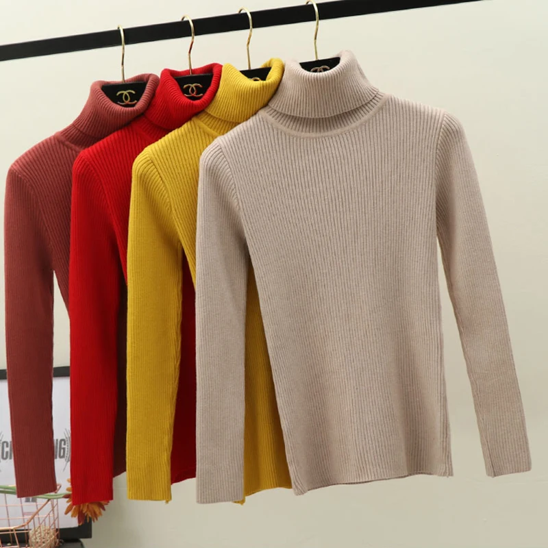 Женский свитер с высоким воротником теплый Облегающий мягкий пуловер