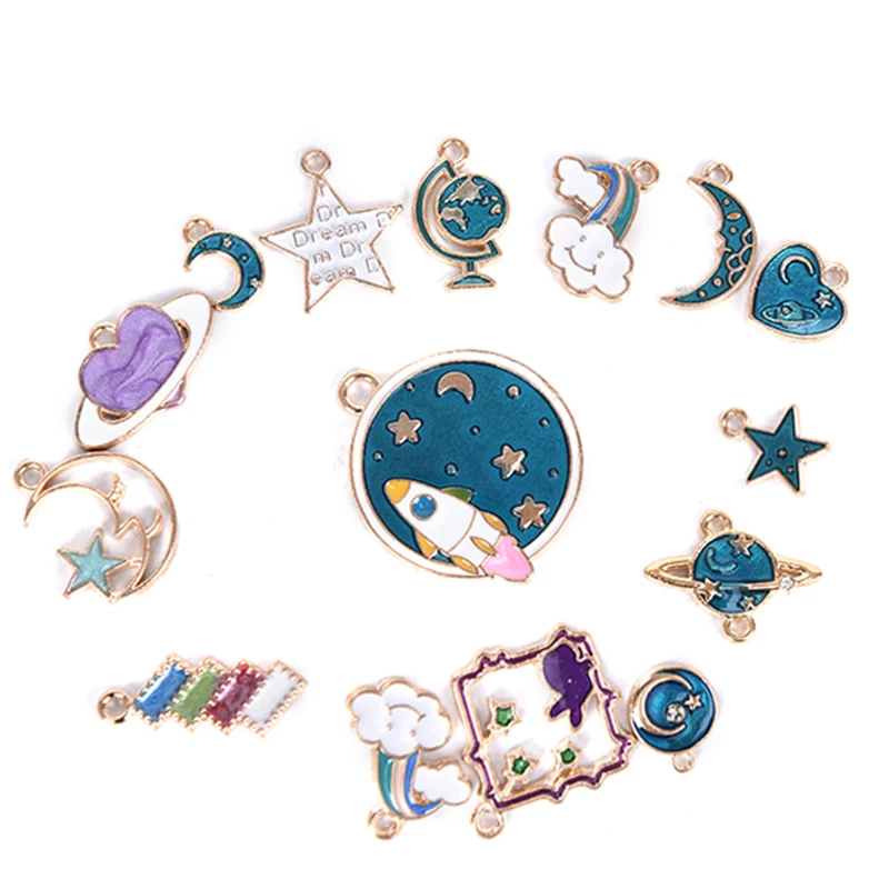 

15pcs Mixed Star Moon Universe Enamel Charms Pendant DIY Jewelry Making Findings