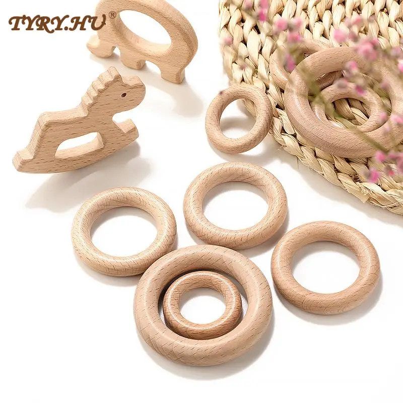 TYRY.HU-mordedor de madera Natural para beb&eacute;, anillos de dentici&oacute;n de grado alimenticio, 40/70mm, colgante de lactancia, juguetes de dentici&oacute;n, 50 Uds.-0