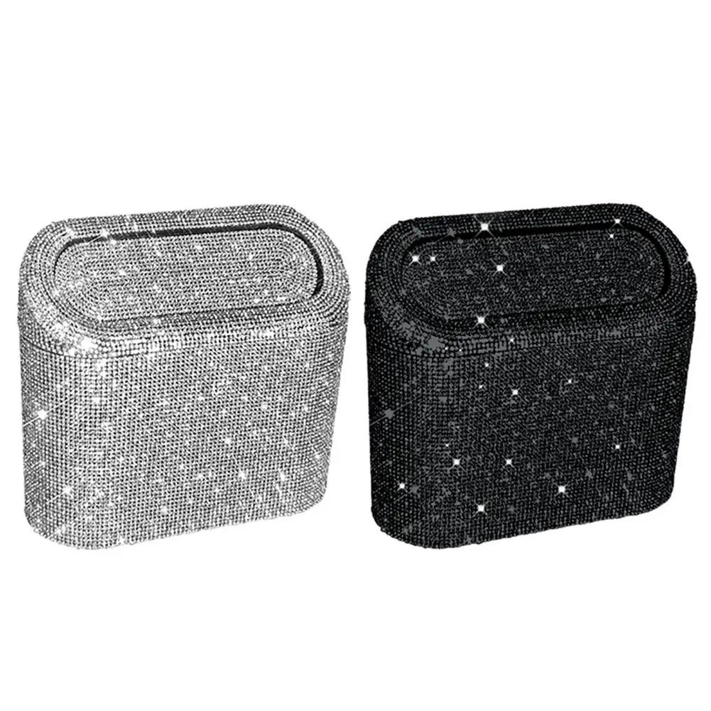 

Bling Стразы Автомобильная корзина для мусора органайзер для вещей для салона автомобиля коробка для хранения с крючками подходит для всех мо...