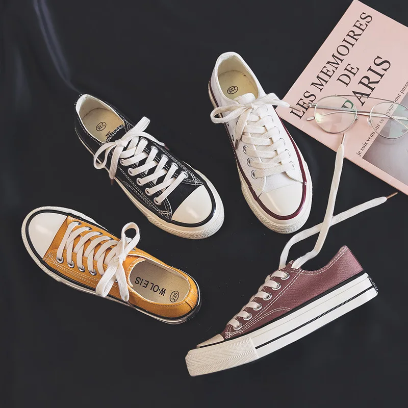 The new spring and summer 2021 han edition canvas shoes female students clean oil white shoe female leisure running sneakers
