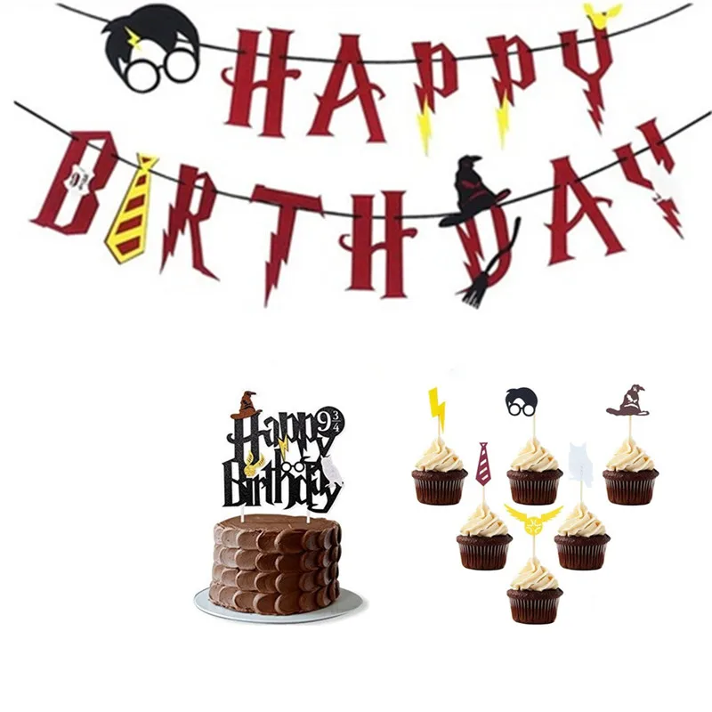 Вечерние баннеры для торта с днем рождения Детские Волшебные Декорации