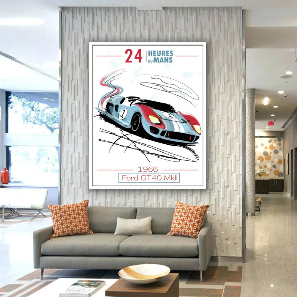 Автомобиль, 24 часа на холсте, гоночный автомобиль