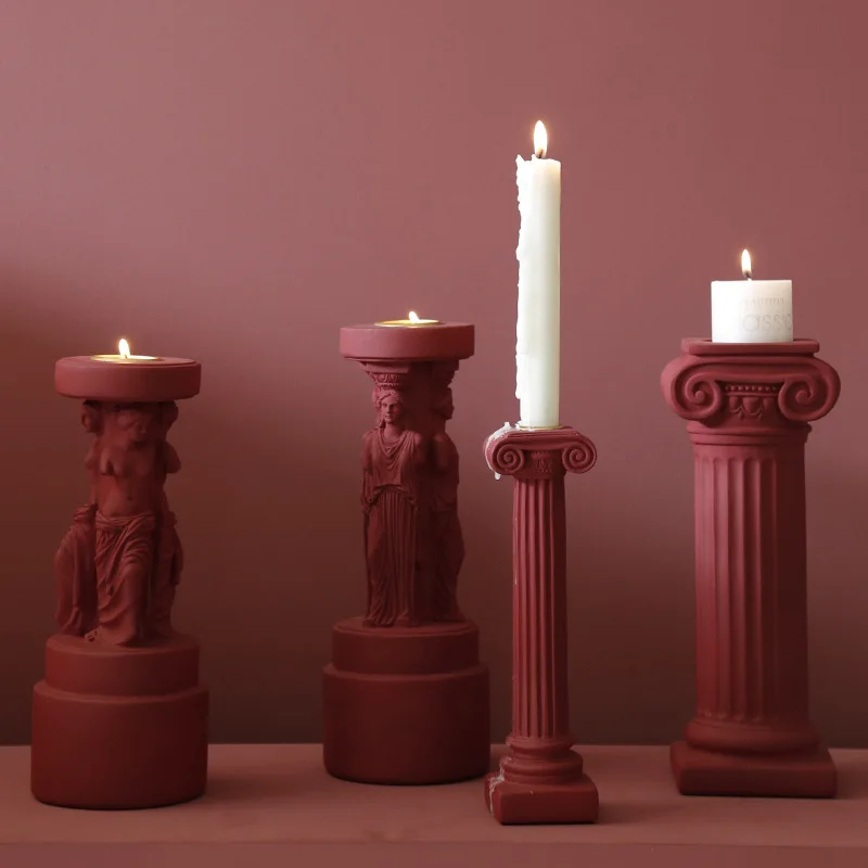 

Home Statue Nordic Roman Column Candlestick Resin Sculpture Holder Decor Wedding Centerpiece Art Decoration Aromatherapy Candle