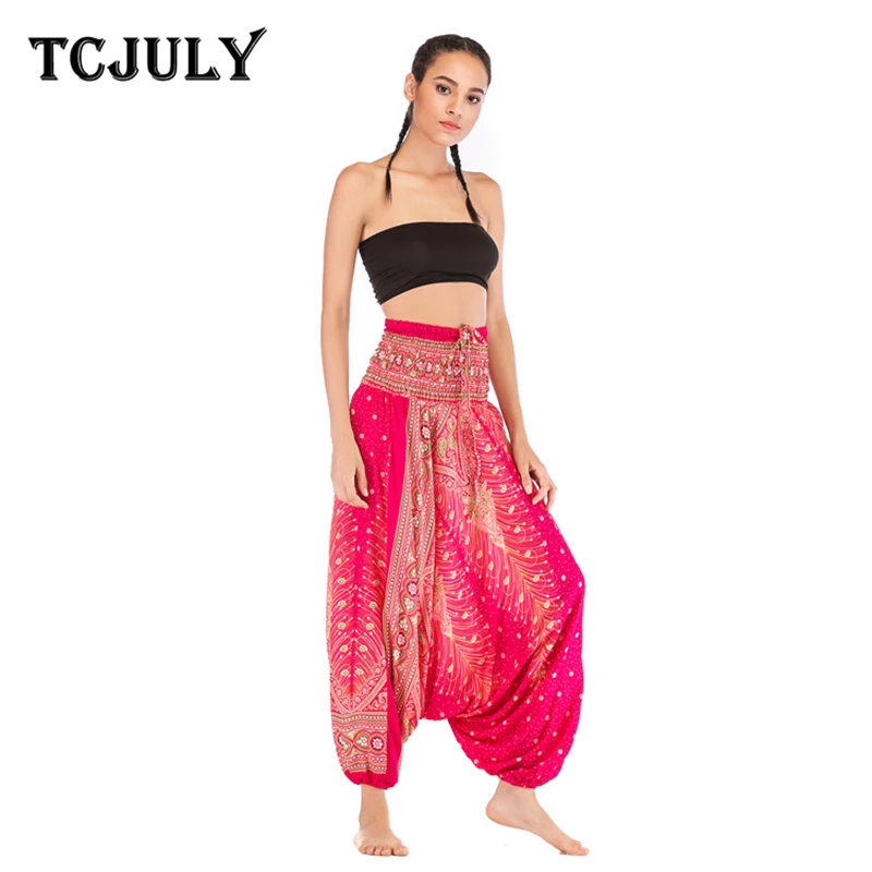 Женские брюки с принтом павлина TCJULY Свободные повседневные высокой талией