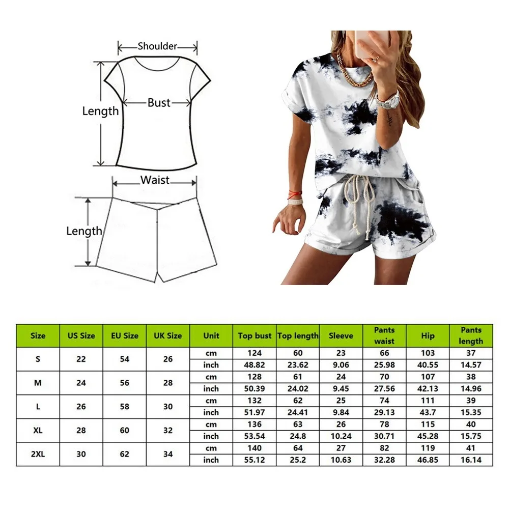 

Women Set Summer Tie Dye Short Sleeve Top Shirt Loose And Biker Shorts Casual Two Piece Set Streetwear Outfits Tracksuits