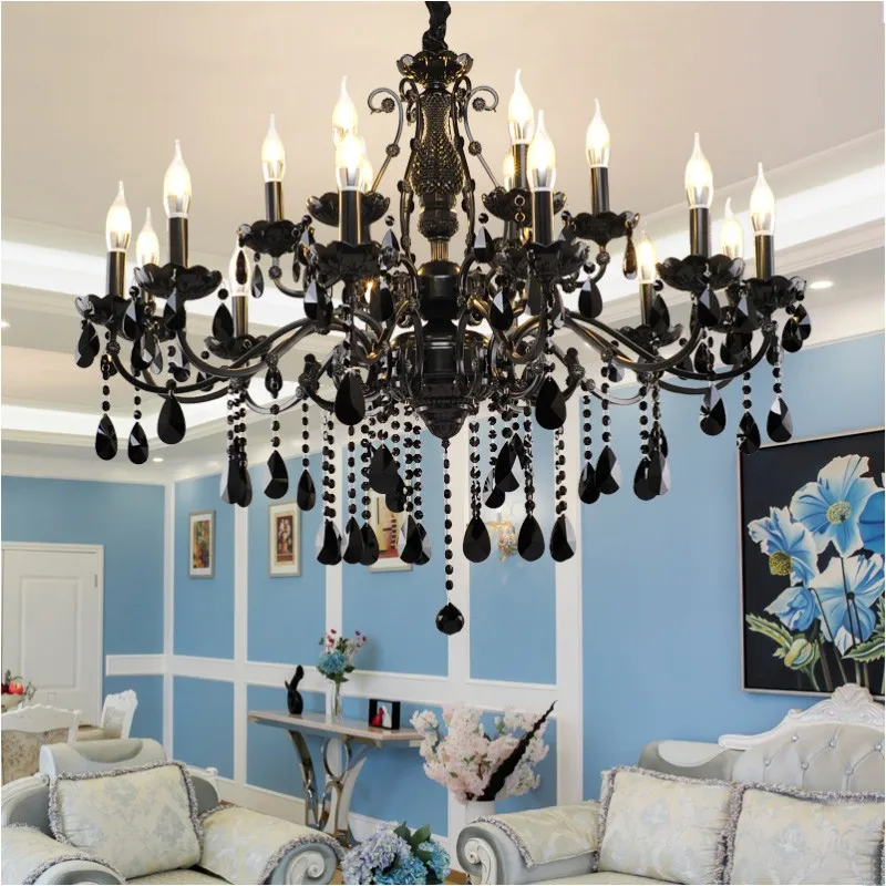 Домашняя большая винтажная черная люстра для спальни хрустальные лампы гостиной