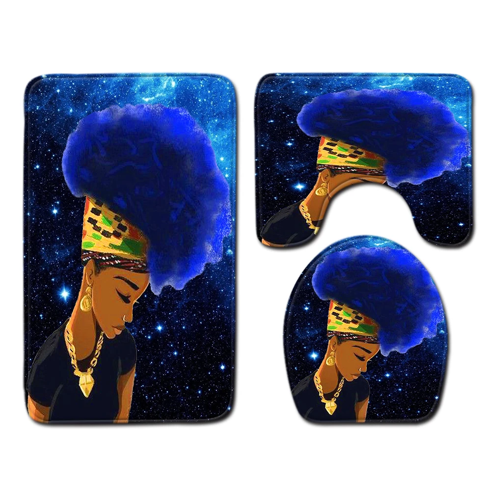 

Bathroom Set With Shower Curtain Luxury African American Girl Waterproof Bath Curtain Non-slip Bath Rug Sets Toilet Cover Mat