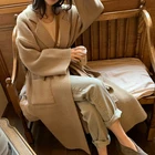 Зимний Кардиган, длинный Модный корейский Кардиган, Свитер, Женский винтажный кардиган на шнуровке, плотный вязаный свитер большого размера, пальто