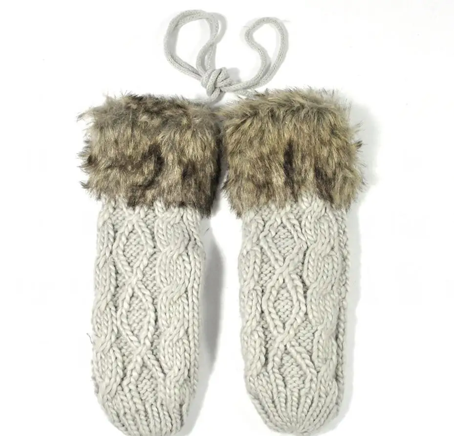 G048 Light Grey YSDNCHI женские вязаные варежки Зимние перчатки женские шерстяные плюс кашемировые Утепленные перчатки полный палец Вязаные Лыжные перчатки Guantes - Color: G048 Light Grey