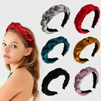 fashion silk satin braid headbands hairbands women girls simple solid wide kontted hair bands hoops scrunchies hair accessories