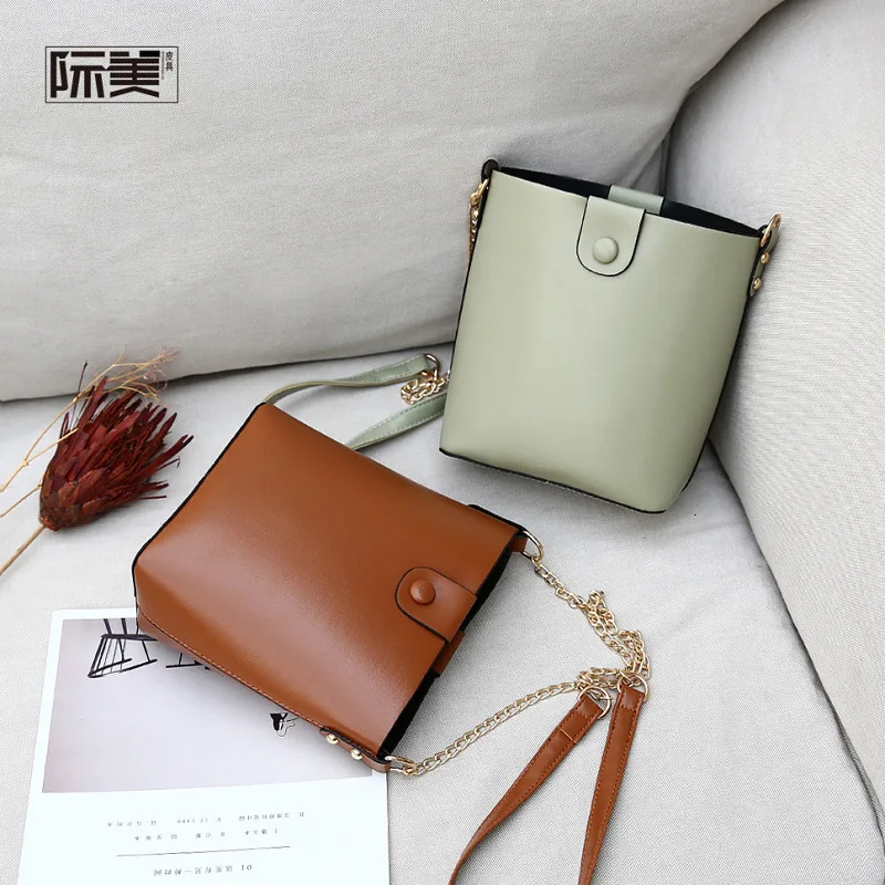 Маленькая сумка из натуральной кожи для женщин сумка-ведро на одной цепочке