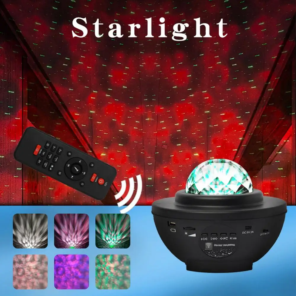 

Car USB LED Star Night Light Music Starry Water Wave LED Projector Light Bluetooth Projector Sound-Activated Projector Light