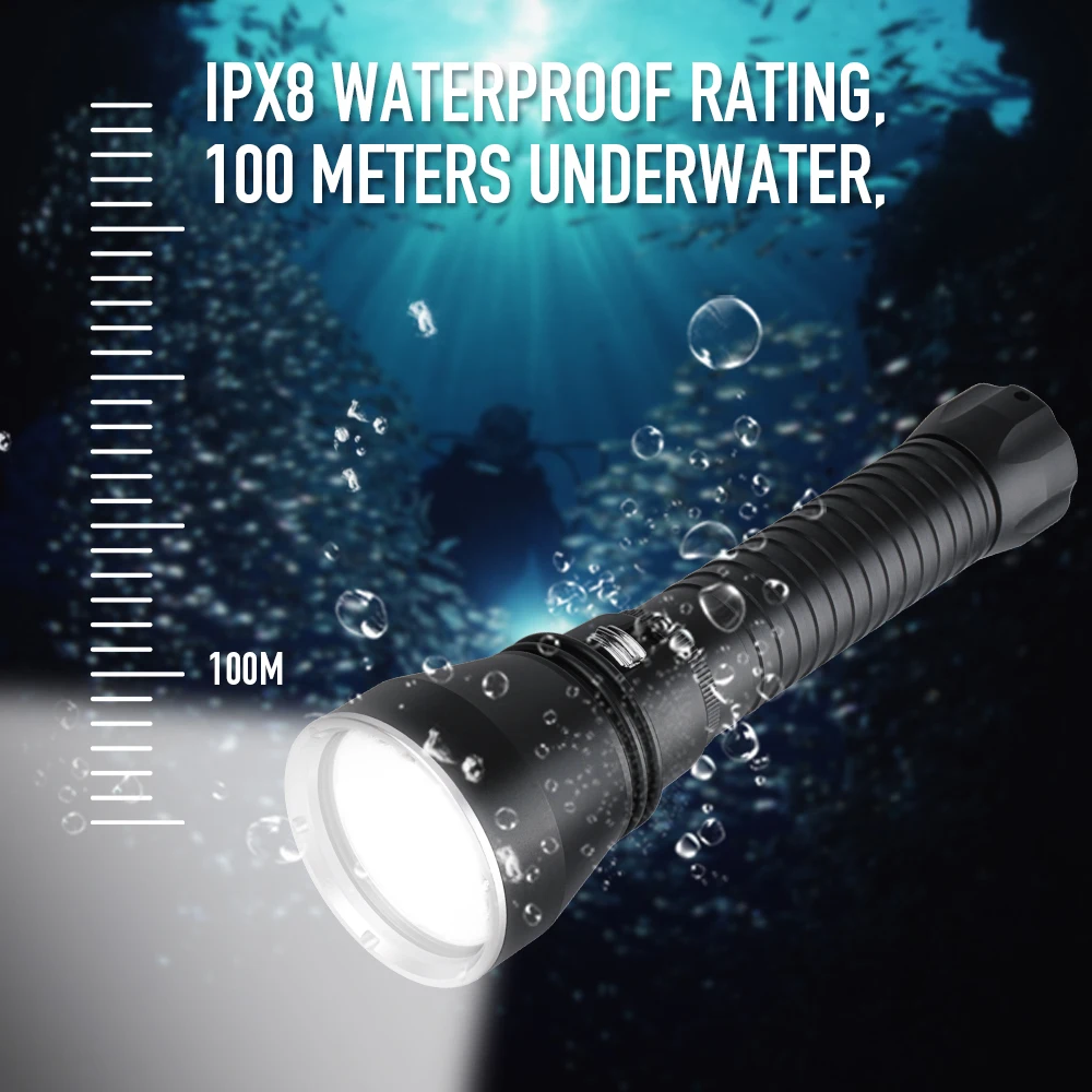 Barato BORUiT-linterna De Submarinismo XHP70.2, Luz LED Amarilla/blanca De 4000LM, Antorcha Submarina De 100M, 26650, Luz De Pesca Submarina De Alta Potencia