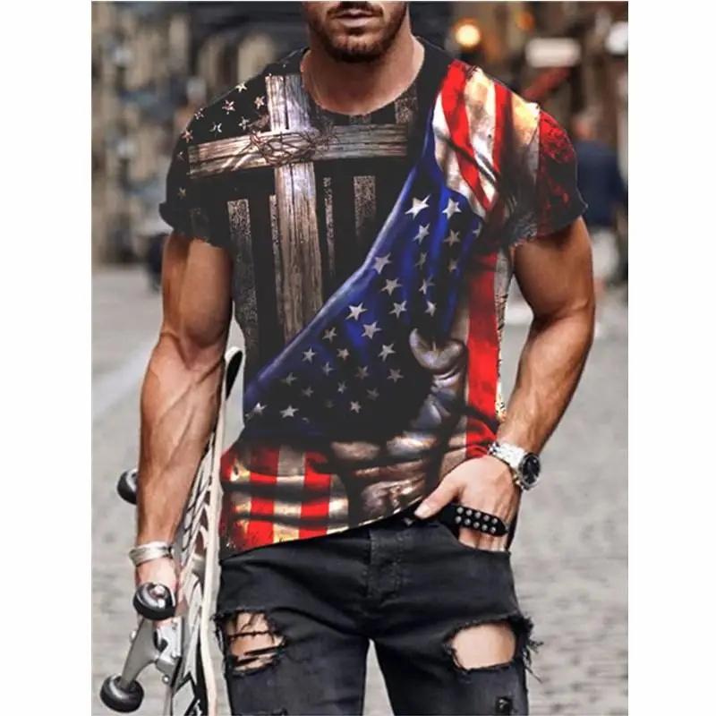 

Summer fashion dynamic printing T-shirt shirt brand O-neck T-shirt breathable bitcoin printing flag element