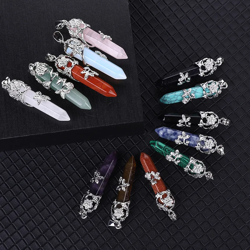 

1ps Women Rose Natural Quartz Crystal Point Pendant necklace Mineral Jewelry Chakra Treatment Pendant Necklace Jewelry for Lover