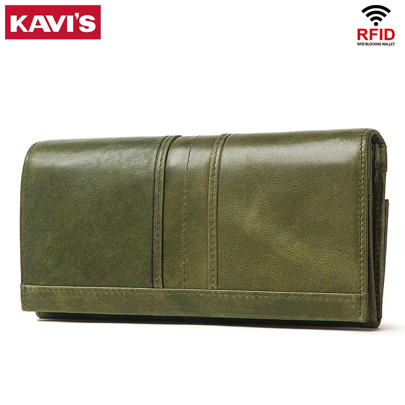 Женский кошелек клатч KAVIS из натуральной кожи портмоне с зажимом для телефона