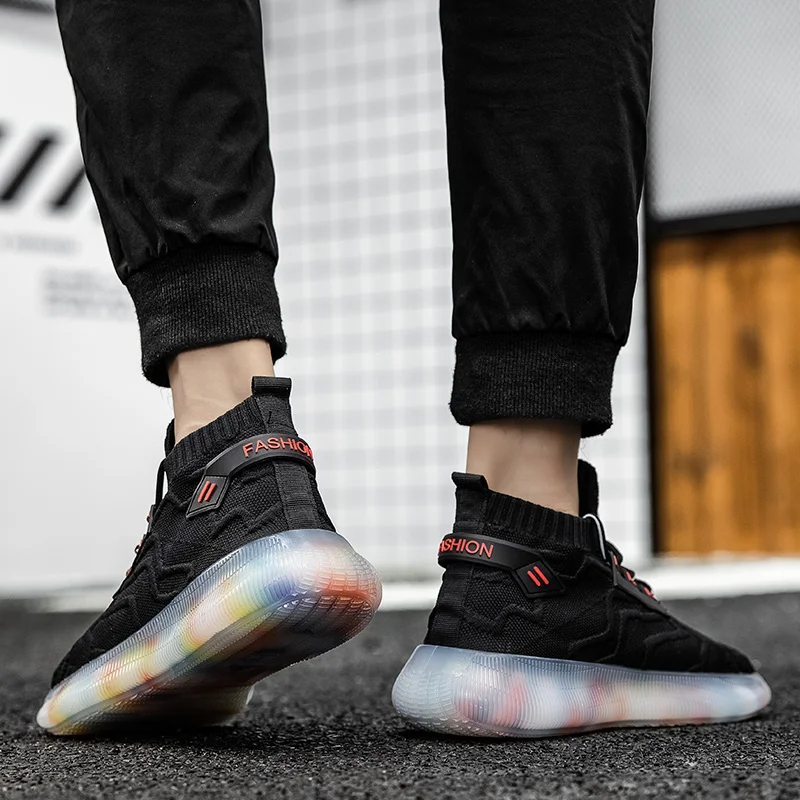 

2021 Spring Men's Casual Shoes Solid Rubber Air Cushion Non-slip Sports Shoes Lace-up High Top Breathable Running Shoes