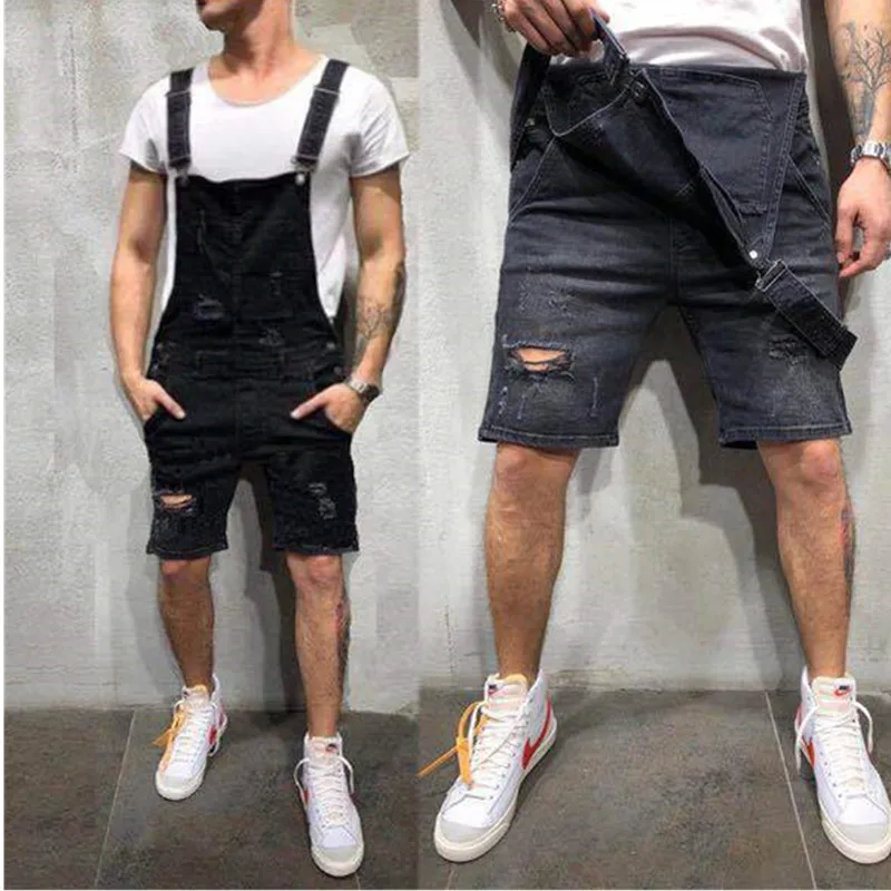 Men's Denim Ripped Overalls Washed Tight Trousers