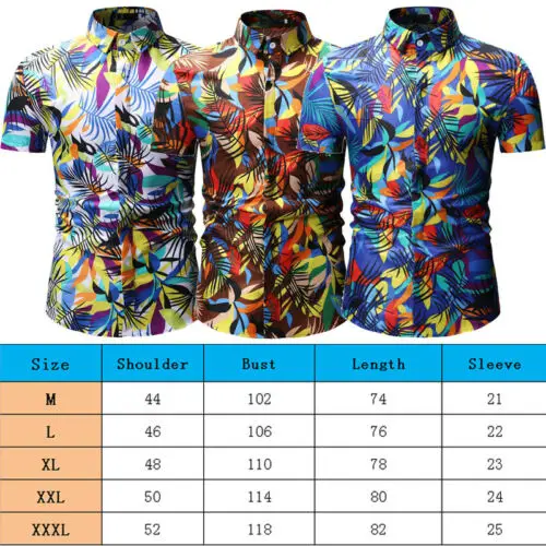 

2019 Fashion New Men's Casual Summer Stand Neck Hawaiian Floral Print Short Sleeve Shirt Slim