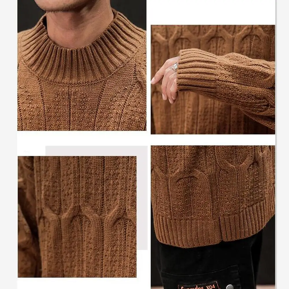 

Sweater Men Retro Vintage Pullover High Fashion Knit Half Turtleneck Sweaters Autumn Winetr Loose Warm Knitting Tops M-5XL