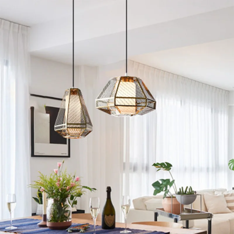 

Nordic restaurant pendant lamp post-modern personality cafe diamond-shaped glass pendant lamp decorative pendant lamp