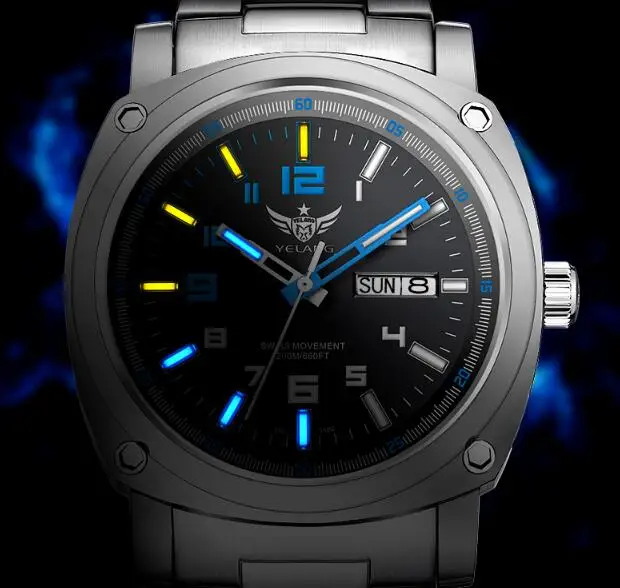 

Yelang Men Automatic Watch Titanium Tritium Light T100 Switzerland Movement 26Jewels WR200M Tritium Military Mechanical