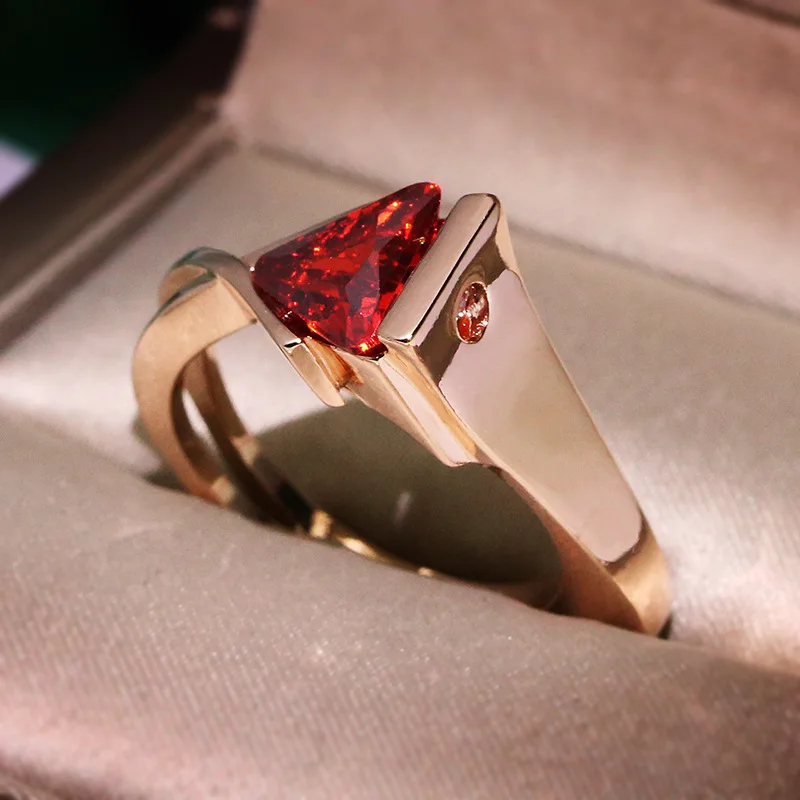 Luxury female crystal red champagne stone ring fashion rose gold retro party creative geometric for women | Украшения и