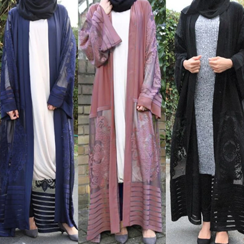 Размера плюс бархатная кружевная сетчатая кимоно Mujer длинная Abaya Дубай Бохо
