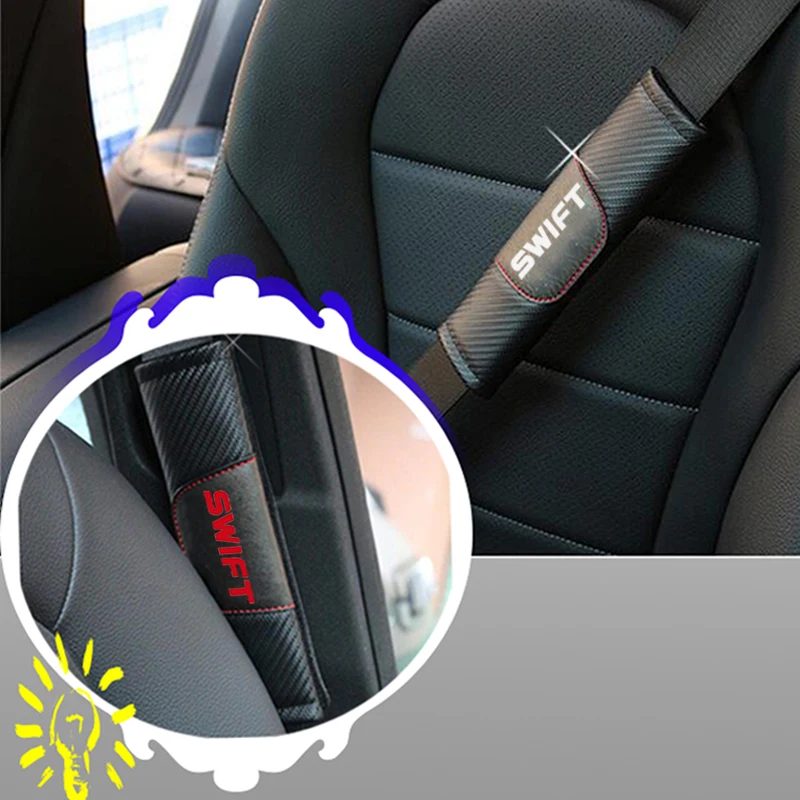 

Для Suzuki Swift 2 шт. углеродного волокна Кожаная накладка для ремня безопасности автомобиля Авто плечевой ремень автомобильный Стайлинг автомо...