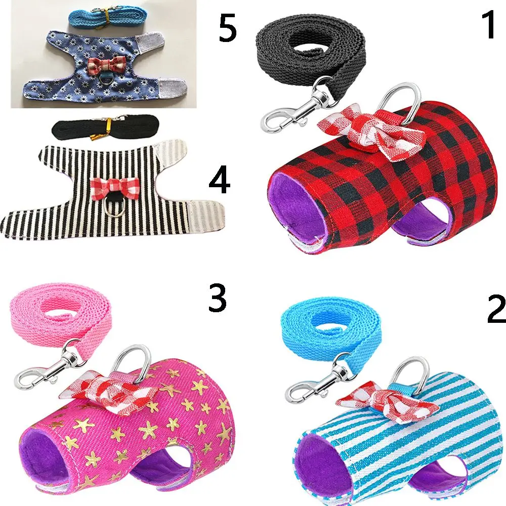 Шлейка и поводок для мелких животных комплект с галстуком-бабочкой полосатым
