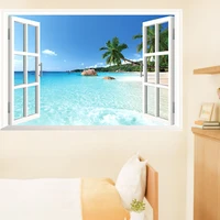 big removable beach sea 3d window view scenery wall sticker decor decals for living room and bedrooms asd