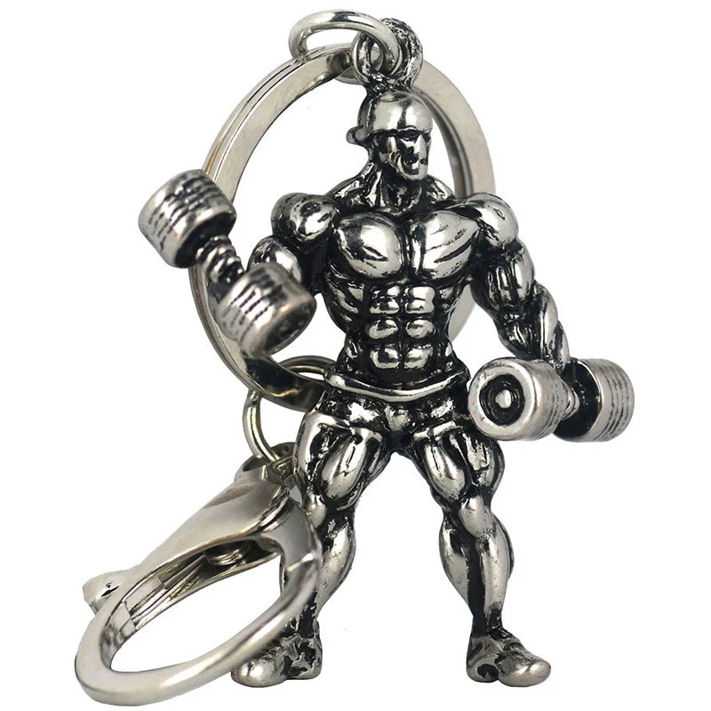 

Strong Man Dumbbell Key Rings Fitness Bodybuilding Stainless Steel Key Chains For Car Wallet Keys Ring Gifts