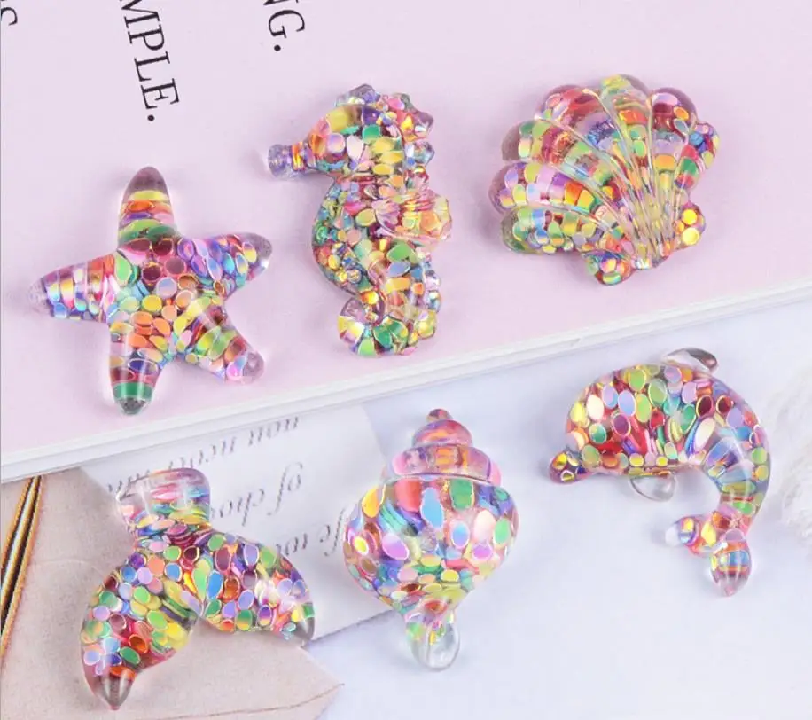 Блестящая плоская задняя сторона из смолы блестящая ракушка морской лошади