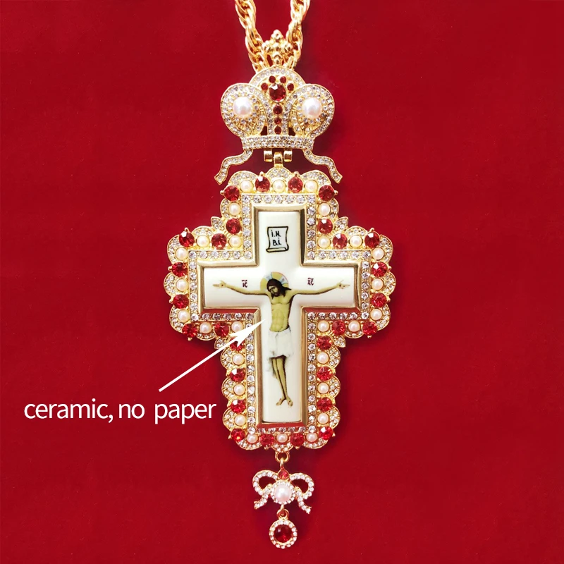 

pectoral cross orthodox Jesus crucifix pendants plated gold rhinestones cross chain gold necklace religious