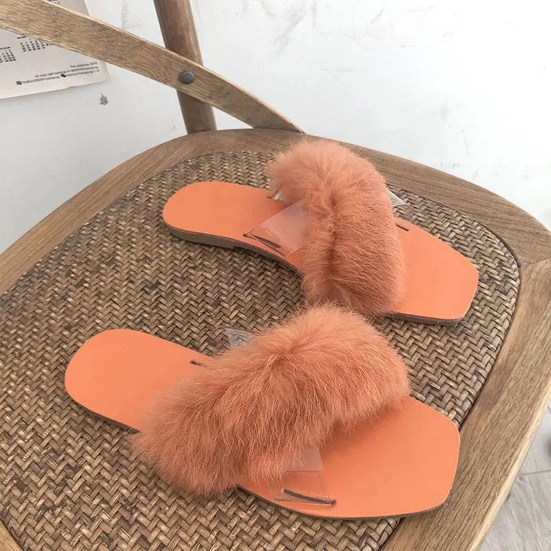 HEE GRAND/летние Для женщин пушистые тапочки с плоской подошвой плюшевый мохнатый