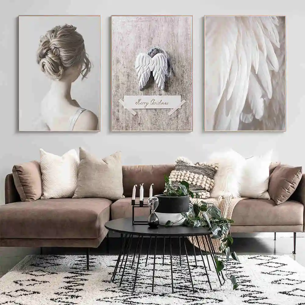 

Nordic Modern Floral Feather Woman Abstract Fashion Style Canvas Painting Art Print Poster Picture Wall Living Room Home Decor