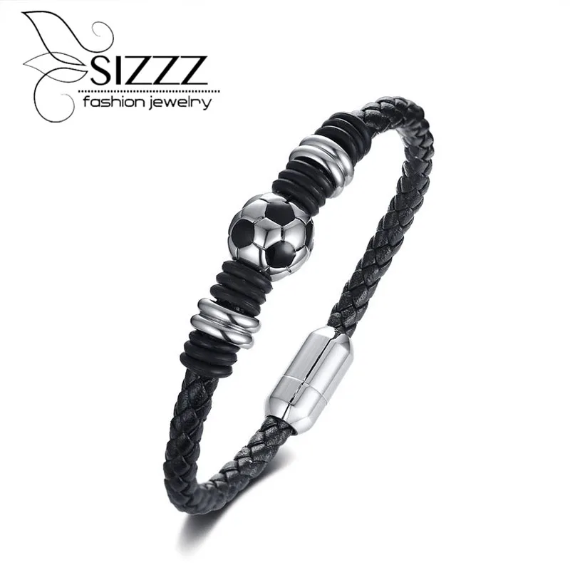 Hot sale 20.5CM long titanium steel football accessories leather men's bracelet&bangles