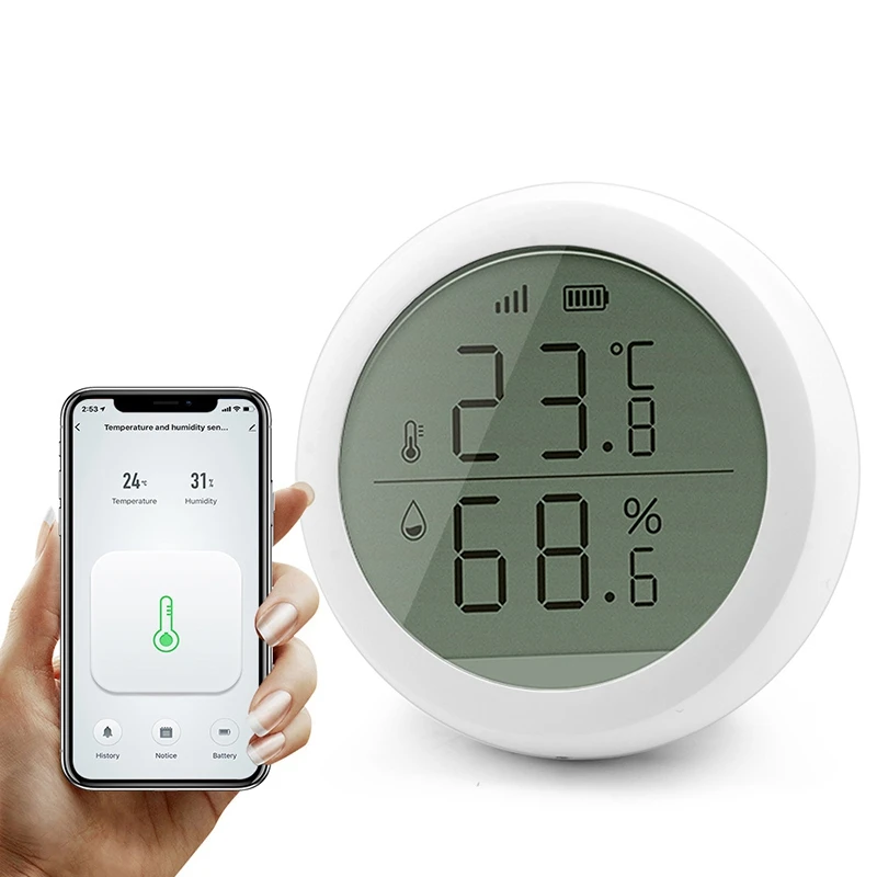 

Wireless WiFi Smart Temperature Humidity Sensor Meter LED Screen Display Works with ZigBee Hub White