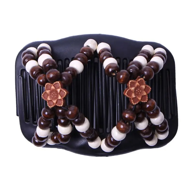 

New Women Hair Wooden Combs Retro Magic Bead Stretchy Double jewelry Comb Clip Hairpins Salon Styling Tamer Dropshipping