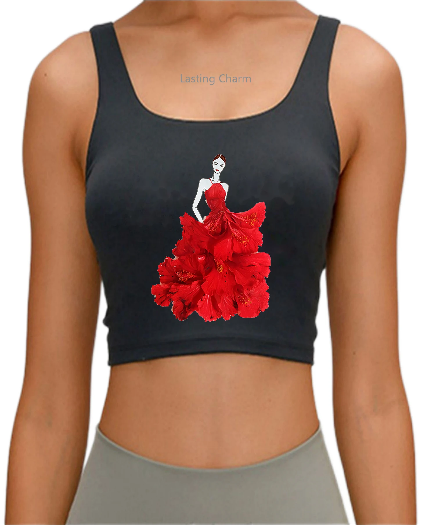 

Women Flower Print Crop Top Summer Red Rose Skirt pattern Tops