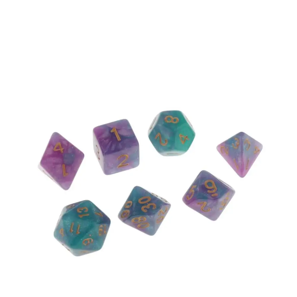 MagiDeal, 7 штук, многогранные кости для подземелий и драконов, D20, D12, D10, D8, D6, D4, настольные игры+ вечерние кубики - Цвет: 7pcs Green Purple