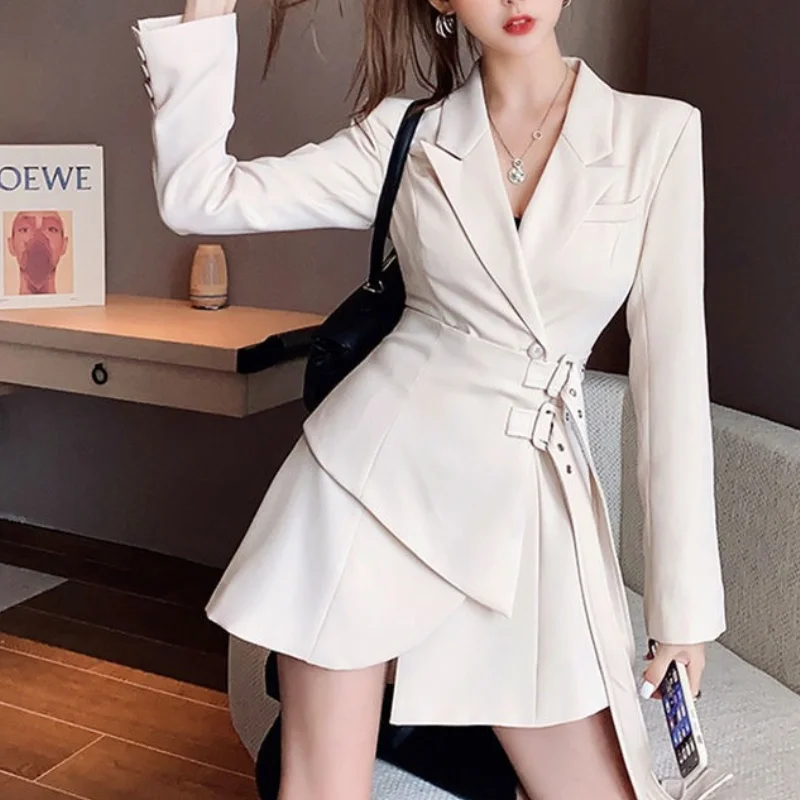 

2021 New Tide Blazer Dress Ladies Mini Party Fashion Ladies Elegant Dress Ladies One Dress Korean Belt Long Sleeve Women's Dress