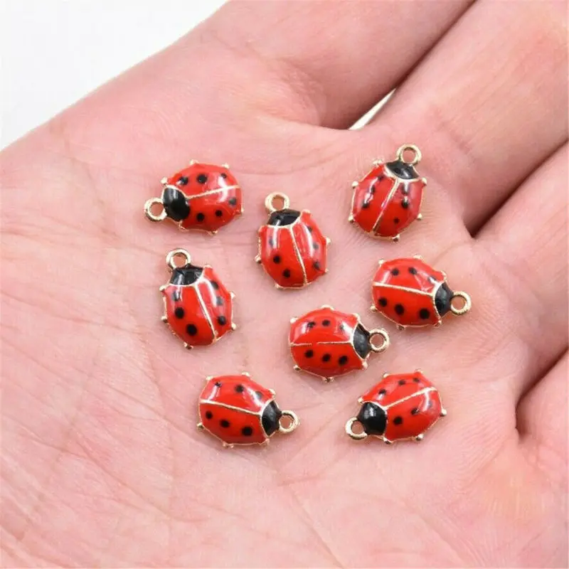 Оптовая продажа 10 шт. Броши с красной эмалью в виде божьей коровки для