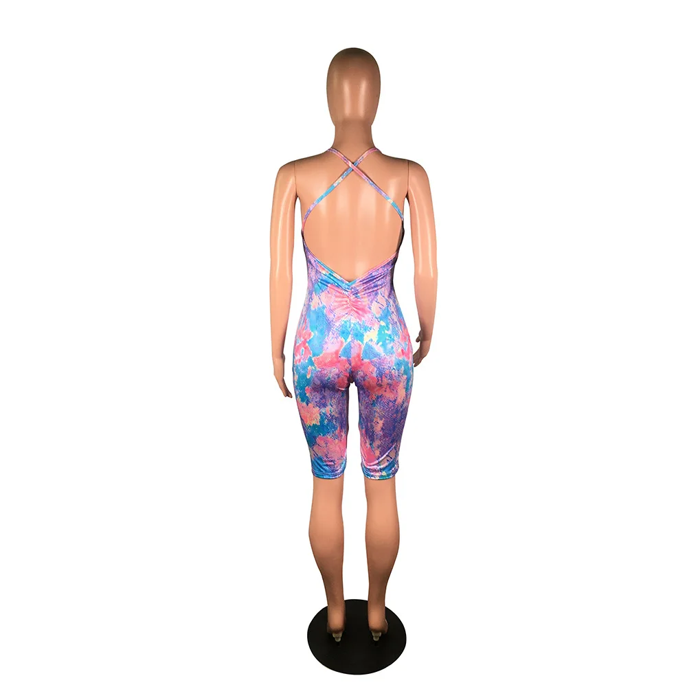 Женские короткие комбинезоны на бретельках без рукавов с принтом