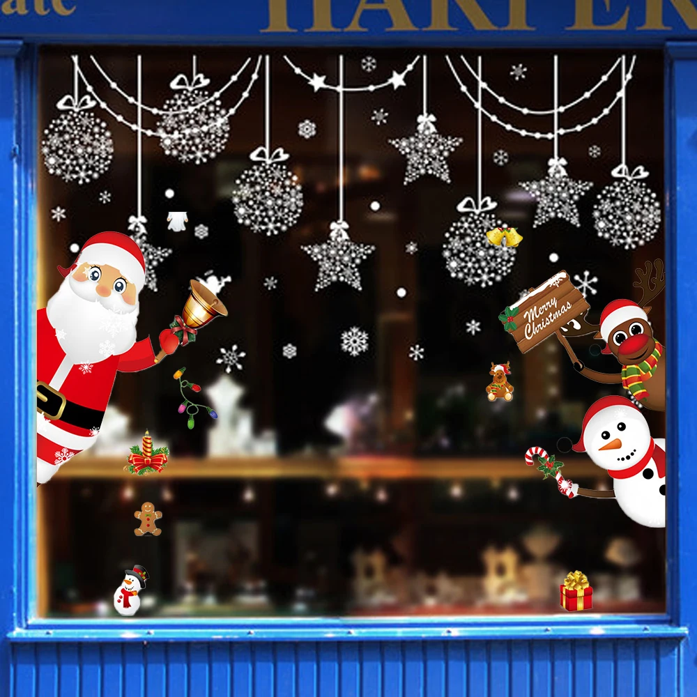 Рождественские Съемные Наклейки на стены сделай сам стеклянное окно в магазине