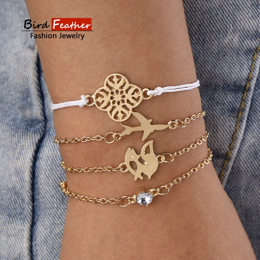 Золотой цвет богемный ручной работы сплав кристалл самолет браслет в виде лисы