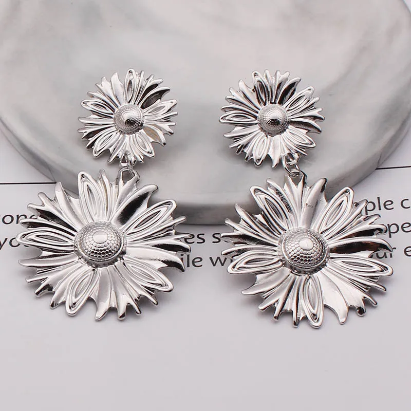 Personality Creative Sun Flower Earrings Women Simple Exaggerated Metal Drop Street Beat Tide Jewelry Gift | Украшения и
