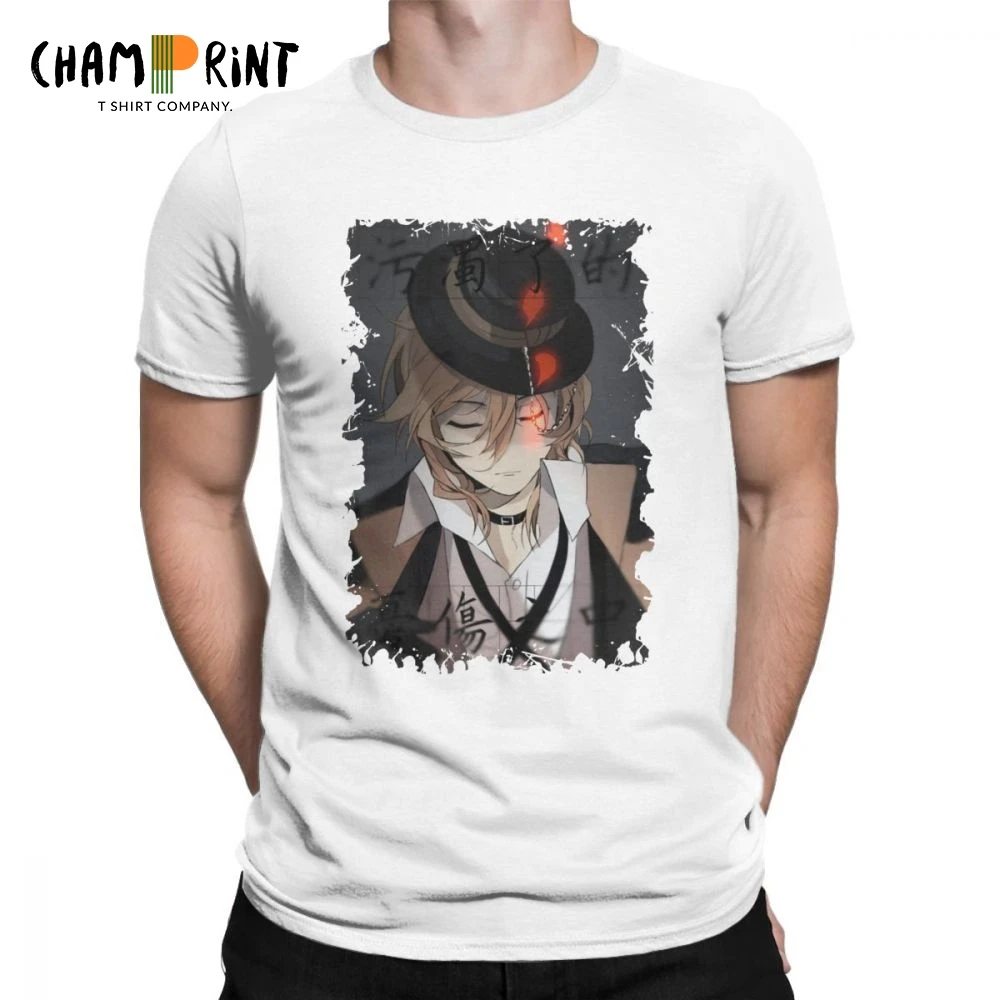 Chuuya Nakahara футболки для мужчин Bungou бродячие собаки забавные Чистый хлопок с