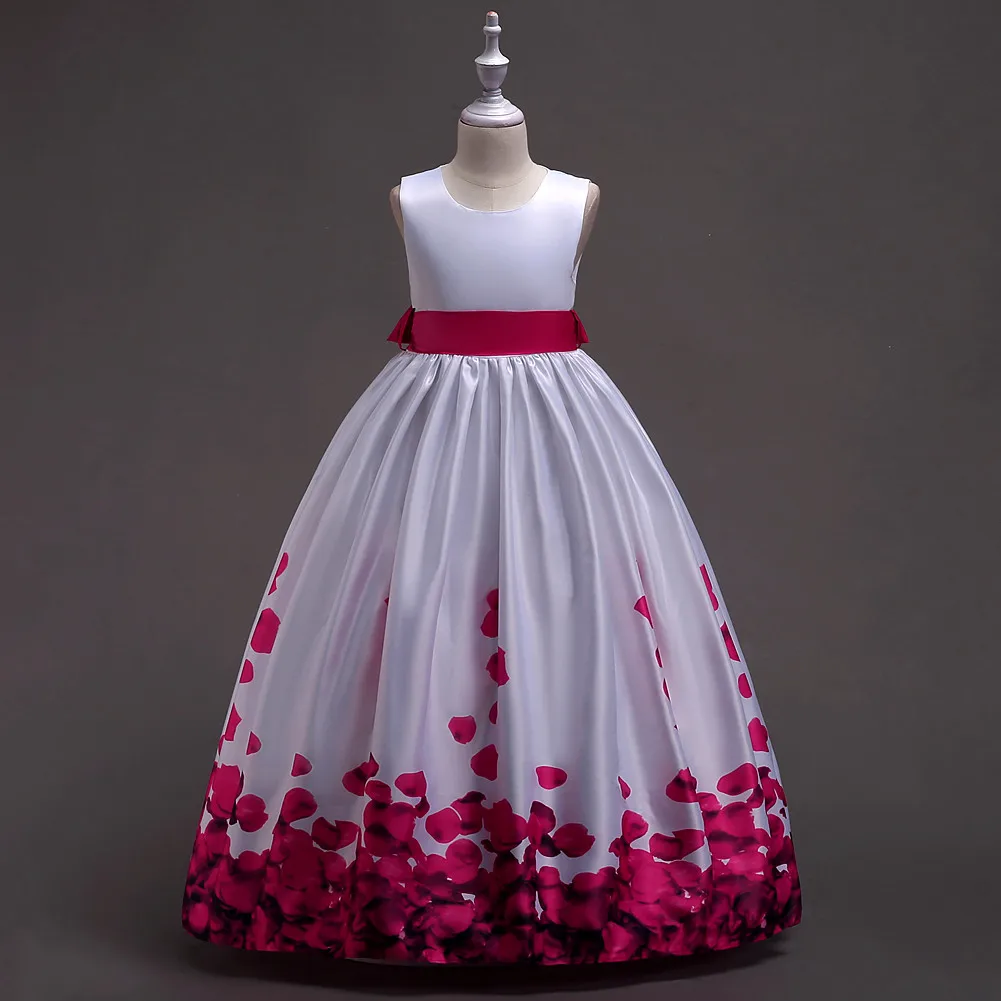 Без рукавов длинное платье с цветочным узором для девочек Размеры 5 Для детей 12–14
